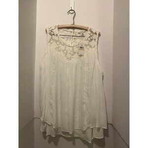 John Paul Richard Plus Size NWT Boho Embellished White Lace Layering Tunic Tank